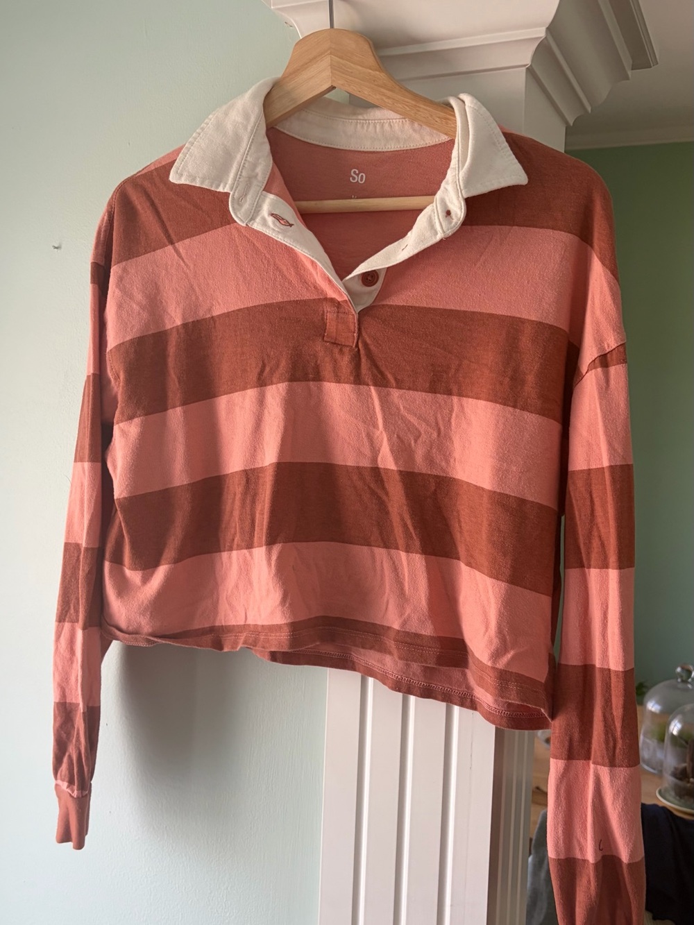 SO Striped Rugby Polo in Pink and Rust